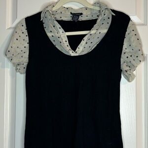 Black Sweater Vest Puff Sleeve Blouse Size Large